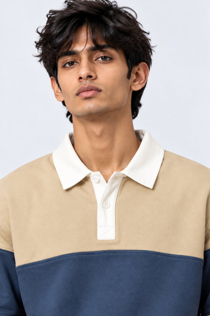 Mens Beige Cotton Blend Regular Fit Sweatshirt - Image 3