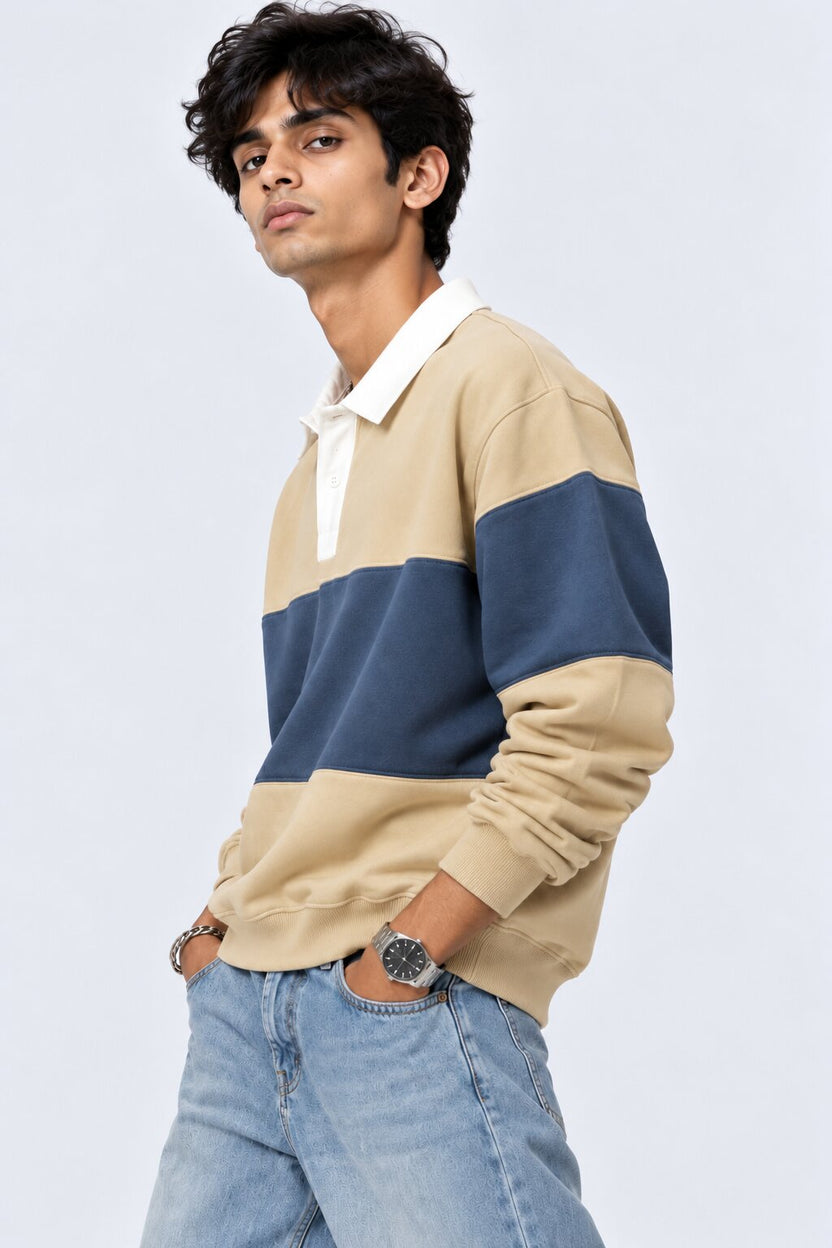 Mens Beige Cotton Blend Regular Fit Sweatshirt - Image 4