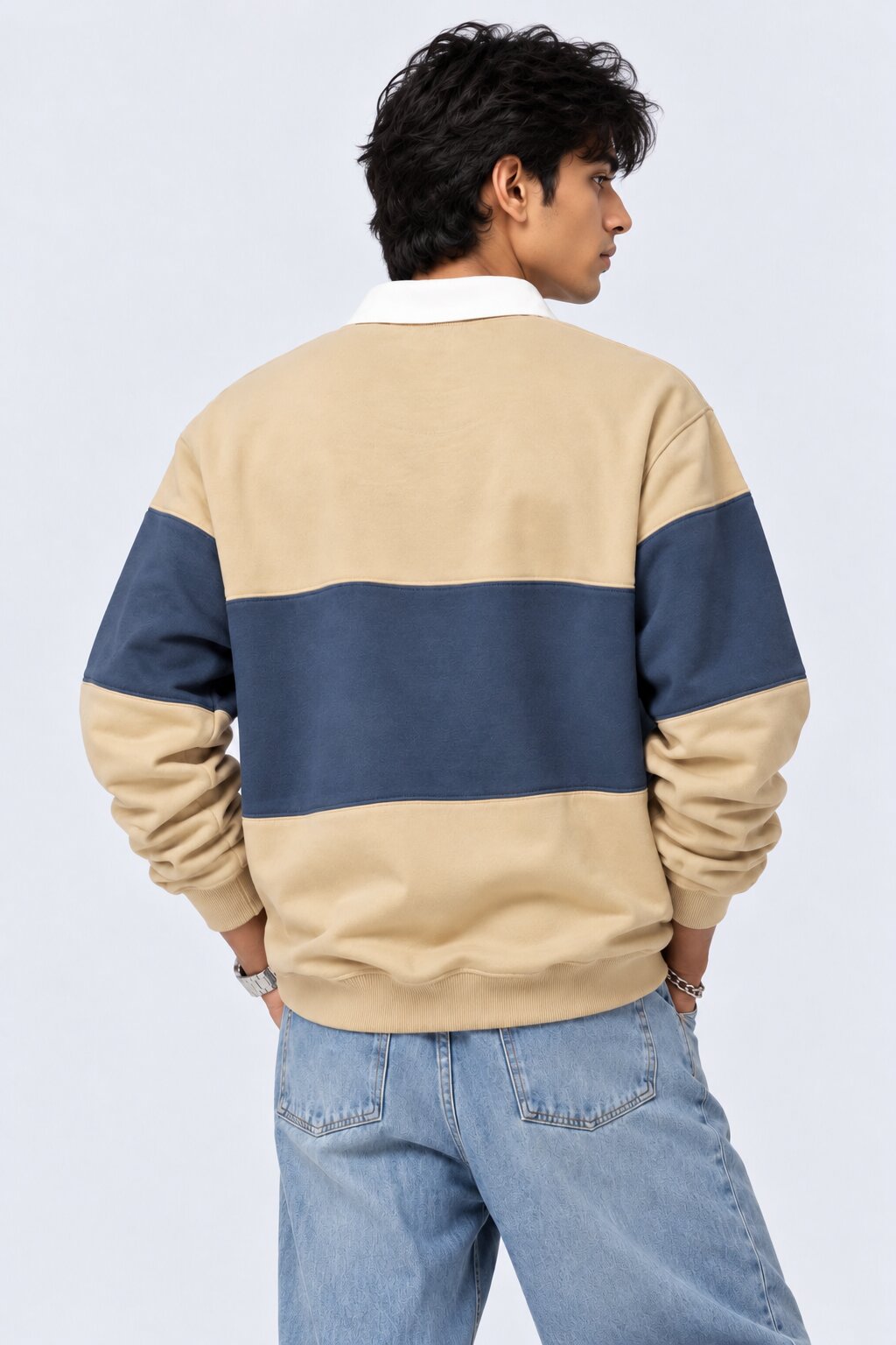 Mens Beige Cotton Blend Regular Fit Sweatshirt - Image 5