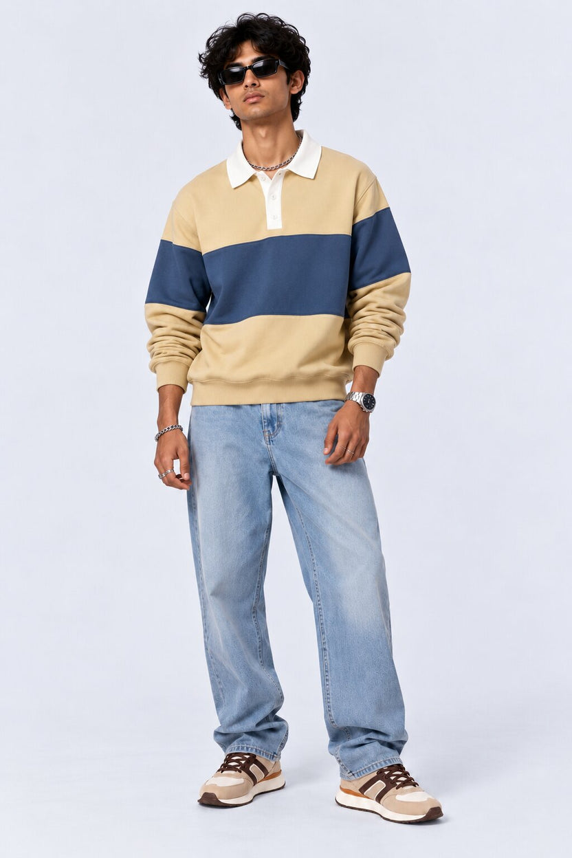 Mens Beige Cotton Blend Regular Fit Sweatshirt - Image 6