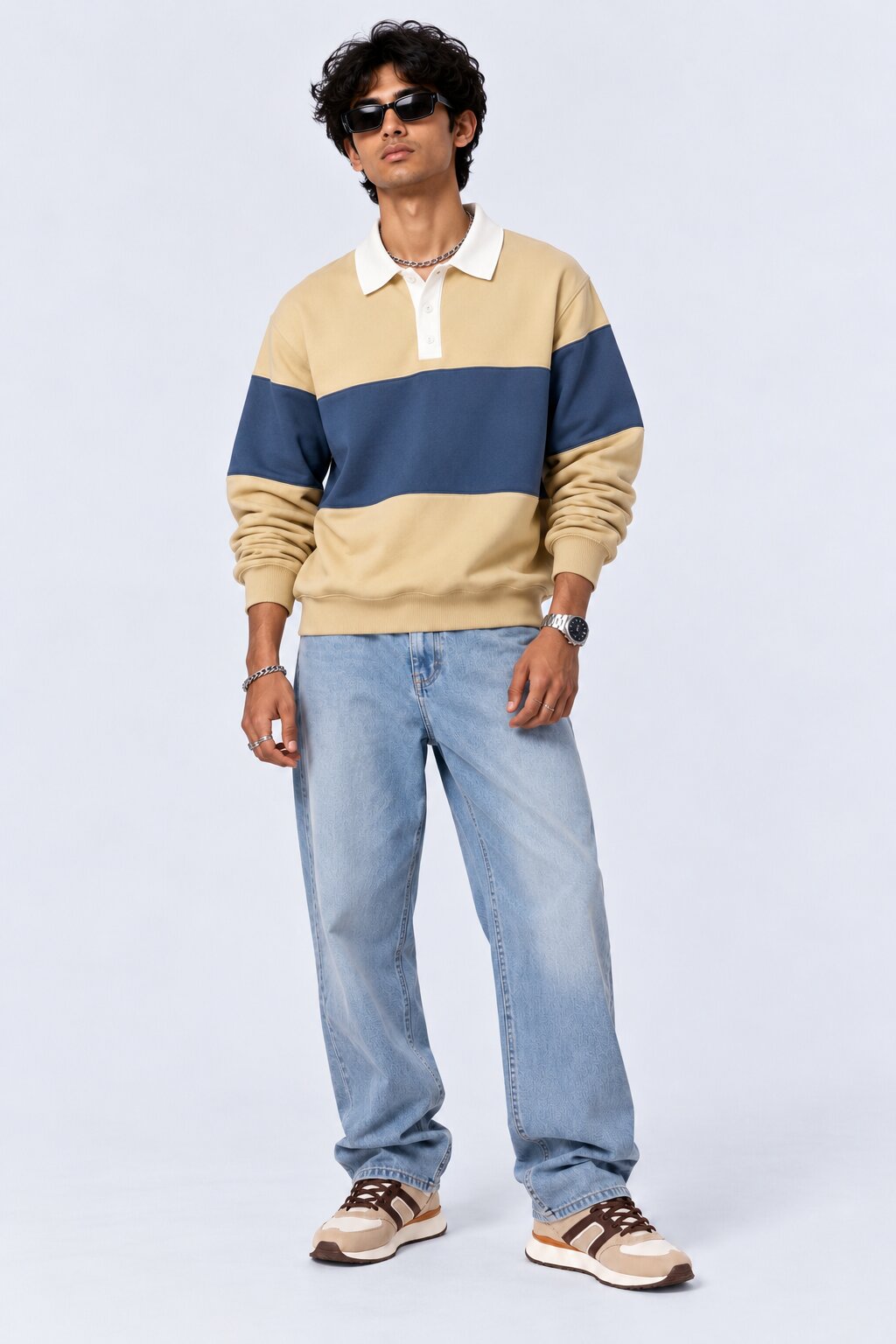 Mens Beige Cotton Blend Regular Fit Sweatshirt - Image 6