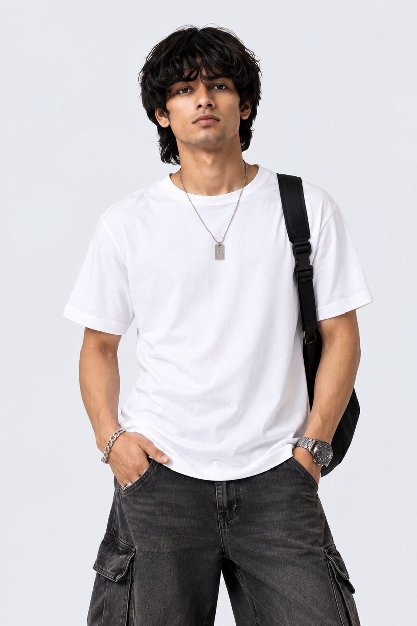 Mens White Cotton Regular Fit T-Shirt - Image 1