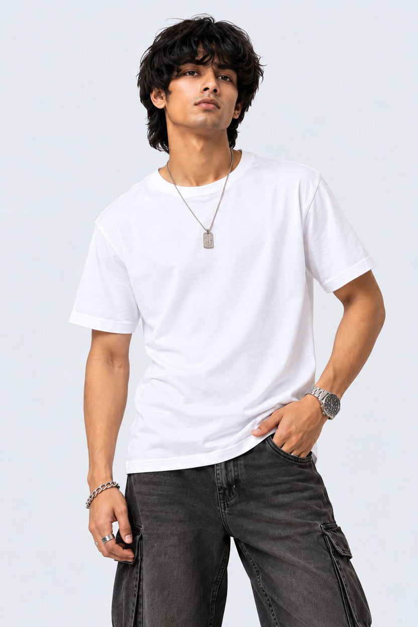 Mens White Cotton Regular Fit T-Shirt - Image 2