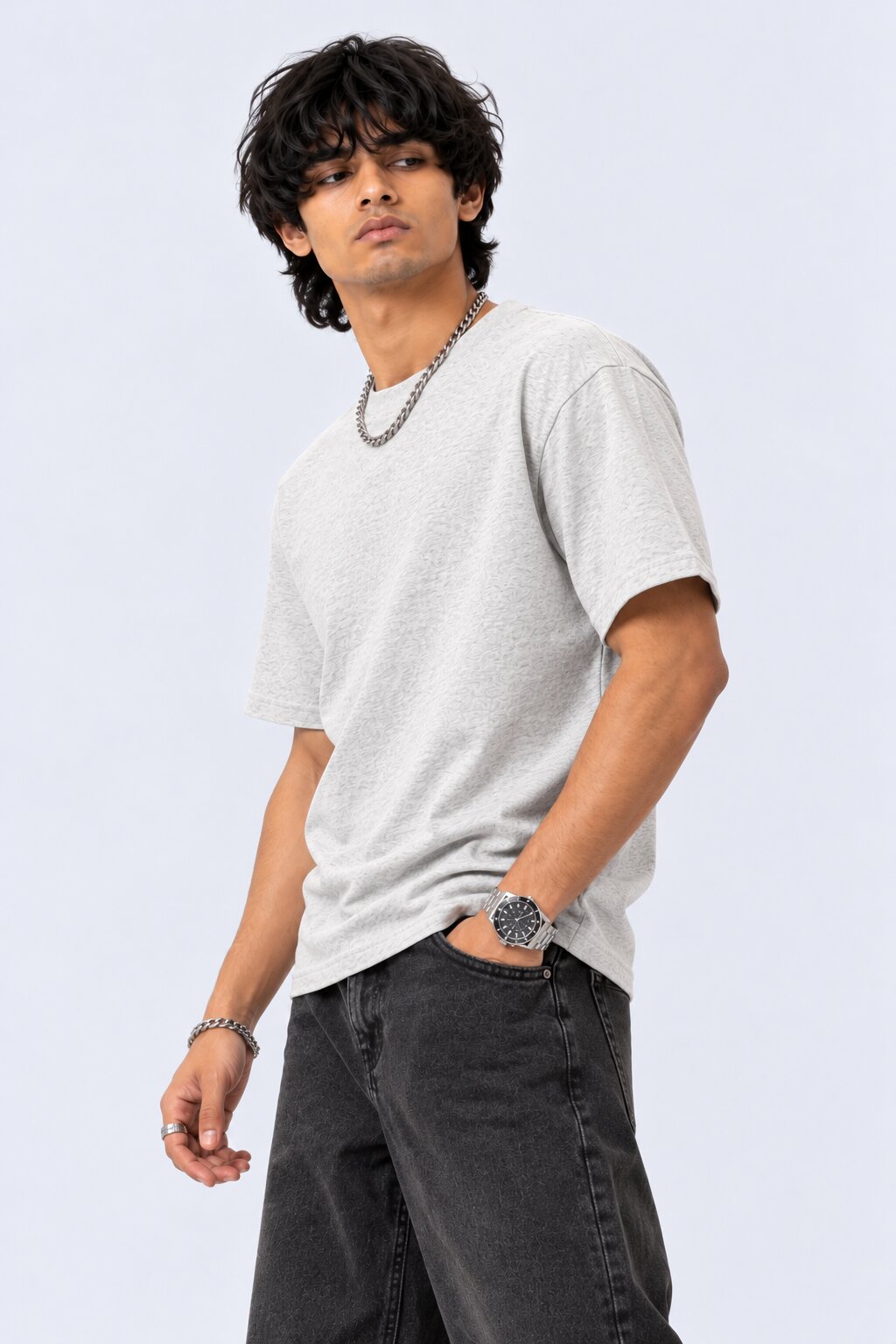 Mens Light Grey Everyday Regular Fit T-Shirt - Image 4