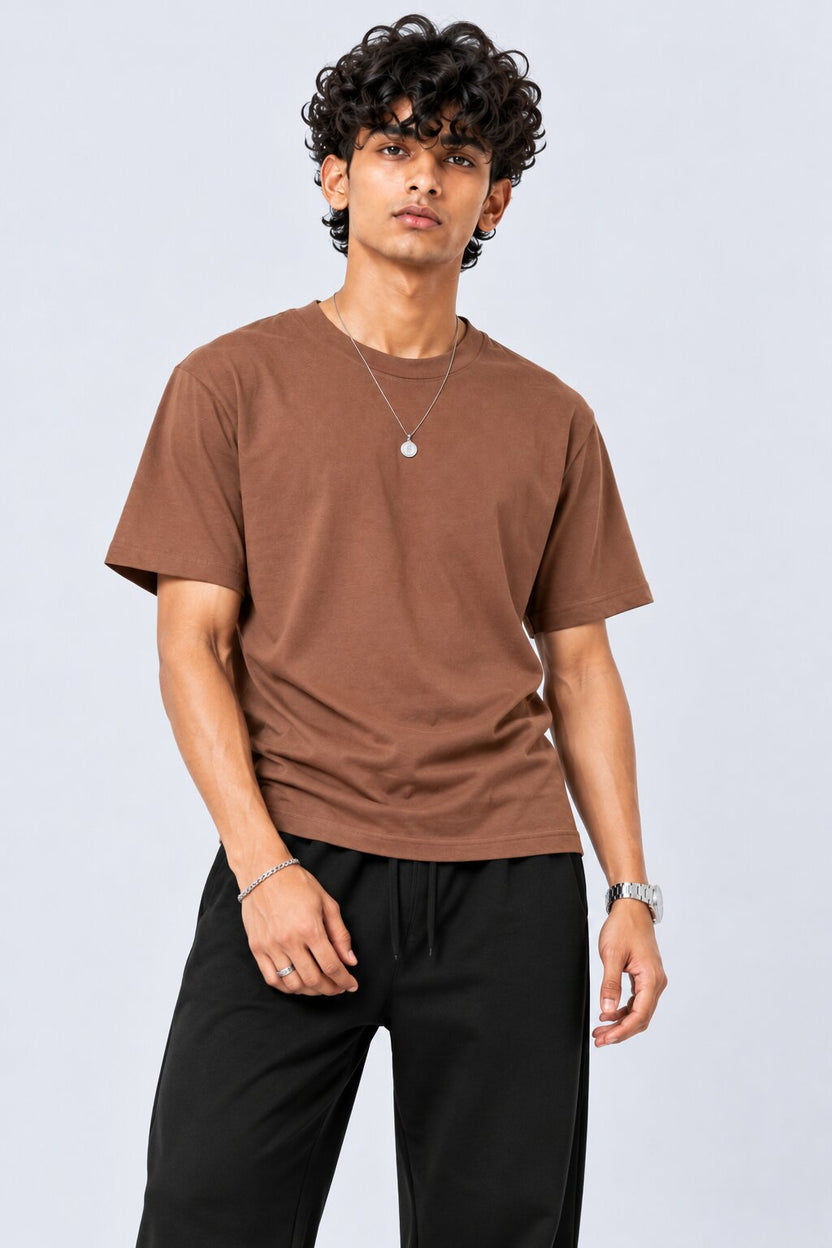 Mens Brown Cotton Regular Fit T-Shirt - Image 1
