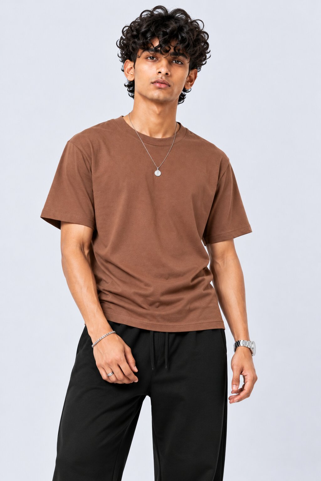 Mens Brown Cotton Regular Fit T-Shirt - Image 1