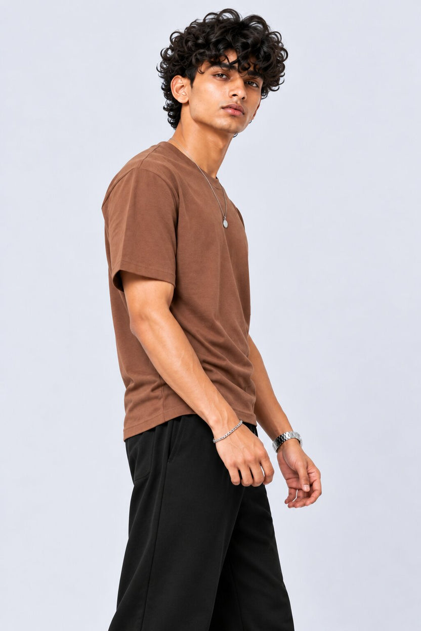 Mens Brown Cotton Regular Fit T-Shirt - Image 2