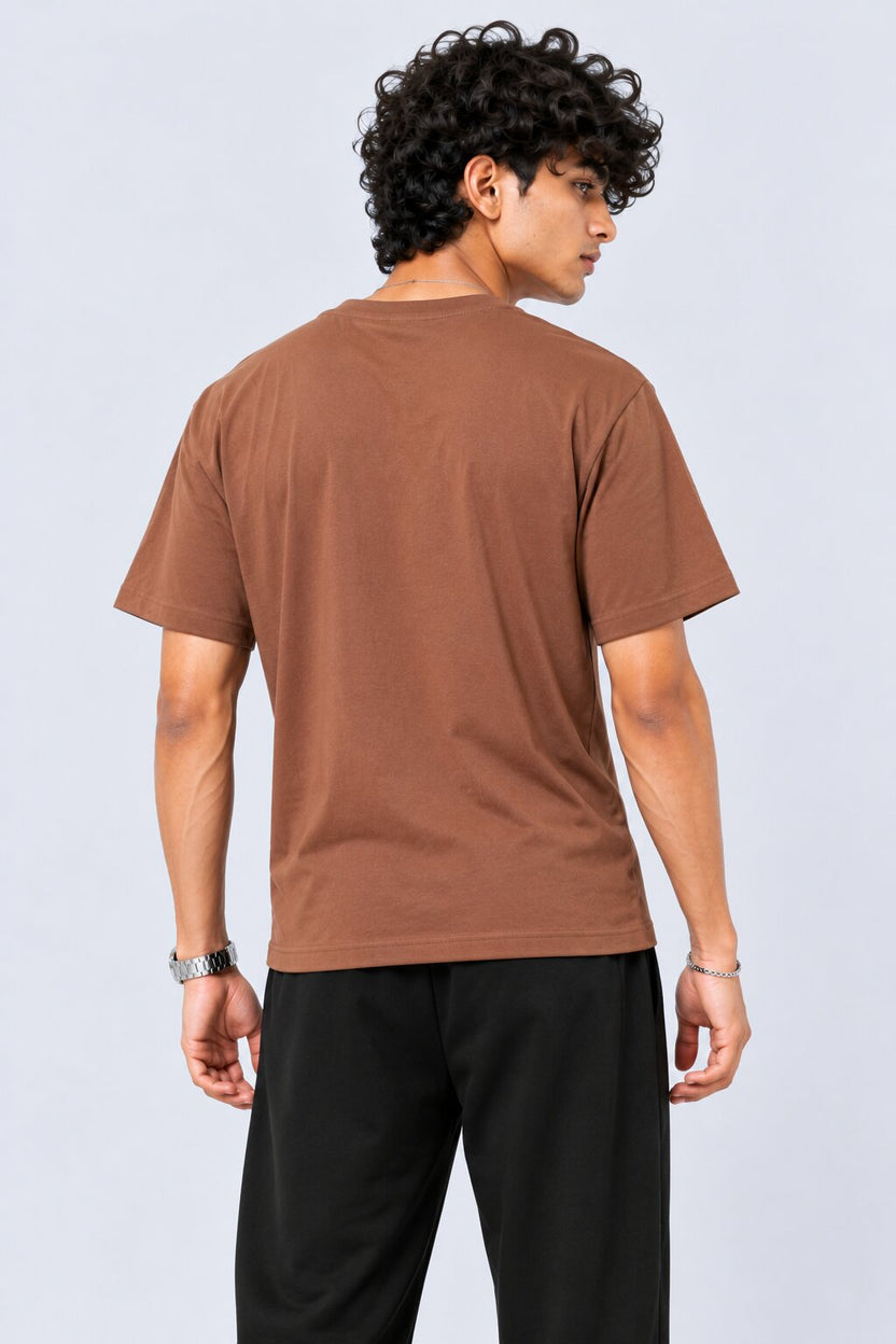 Mens Brown Cotton Regular Fit T-Shirt - Image 4