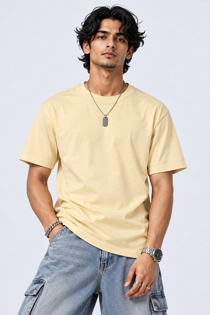 Mens Yellow Cotton Regular Fit T-Shirt - Image 2