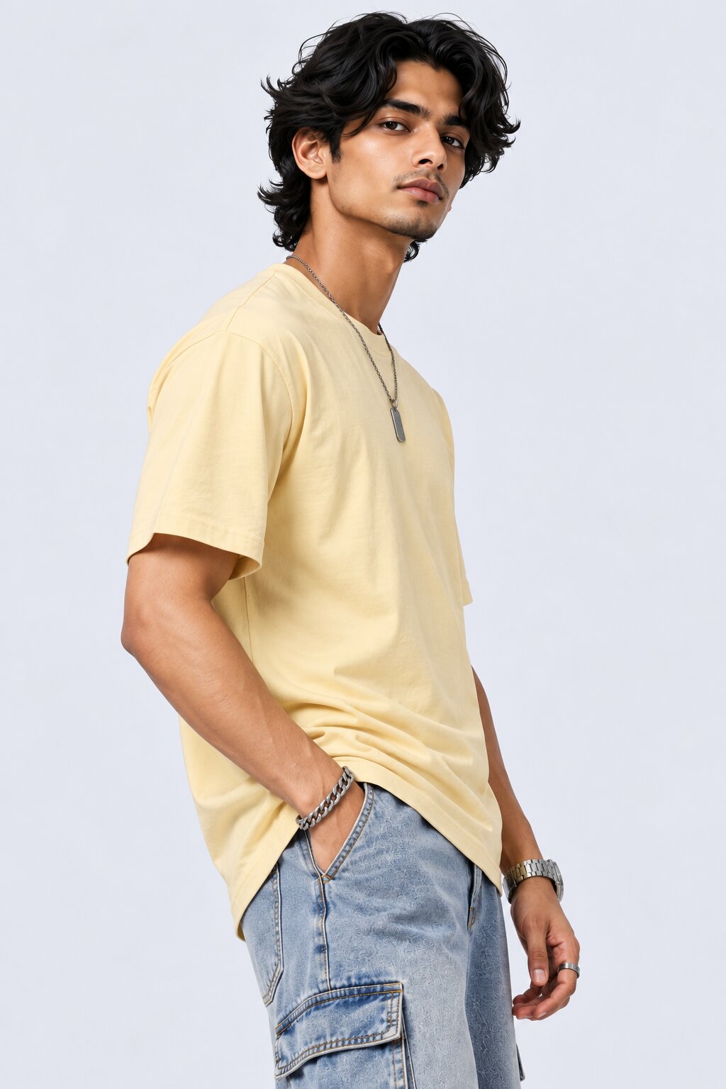 Mens Yellow Cotton Regular Fit T-Shirt - Image 4
