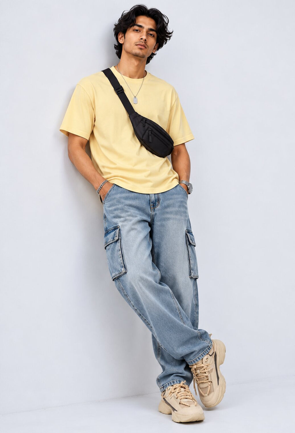 Mens Yellow Cotton Regular Fit T-Shirt - Image 6