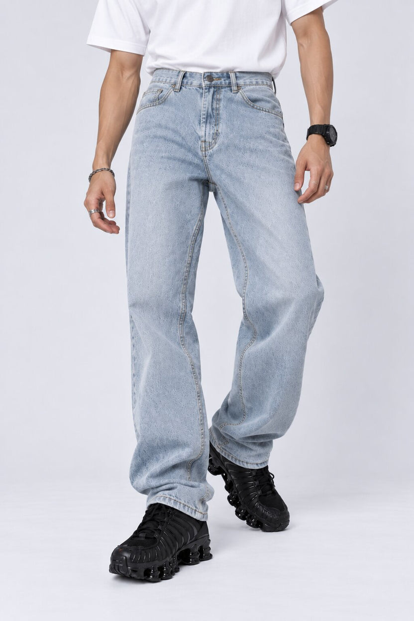 Mens Light Blue Loose Fit Jeans With 5 Pocket - Image 1