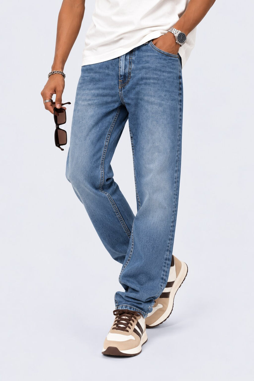 Mens Blue Straight Fit Jeans With 5 Pocket - Image 1
