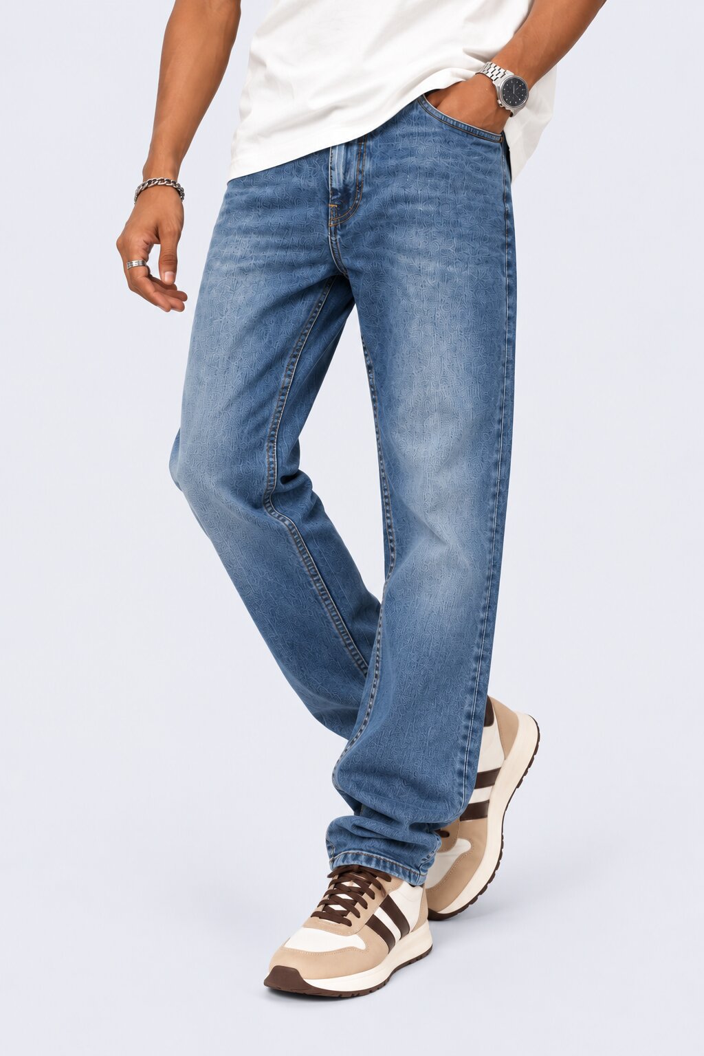 Mens Blue Straight Fit Jeans With 5 Pocket - Image 2