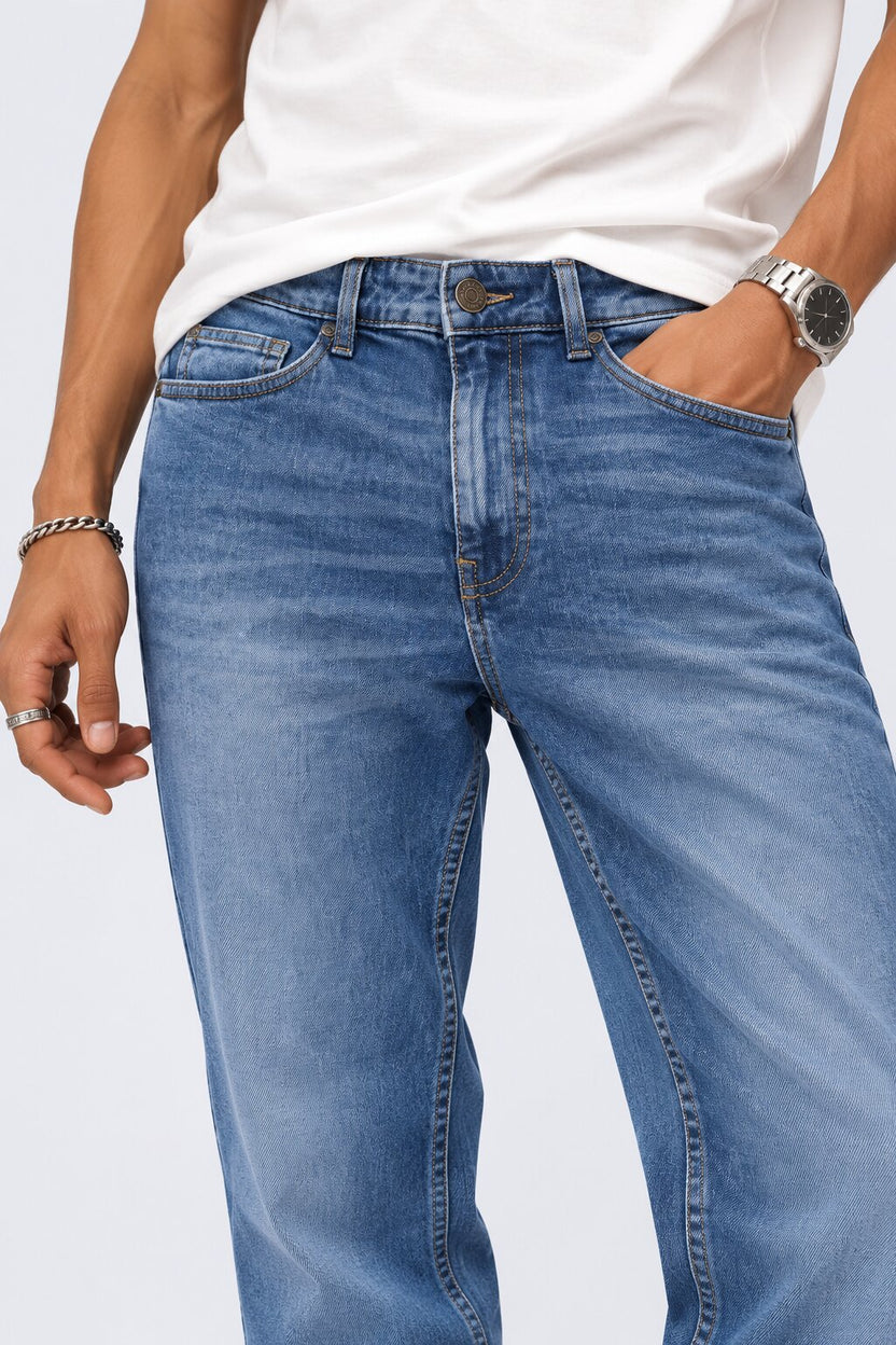 Mens Blue Straight Fit Jeans With 5 Pocket - Image 3
