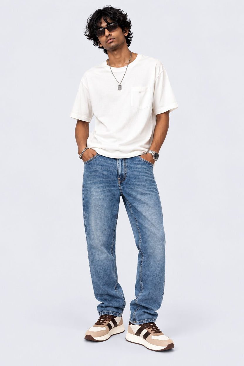 Mens Blue Straight Fit Jeans With 5 Pocket - Image 6