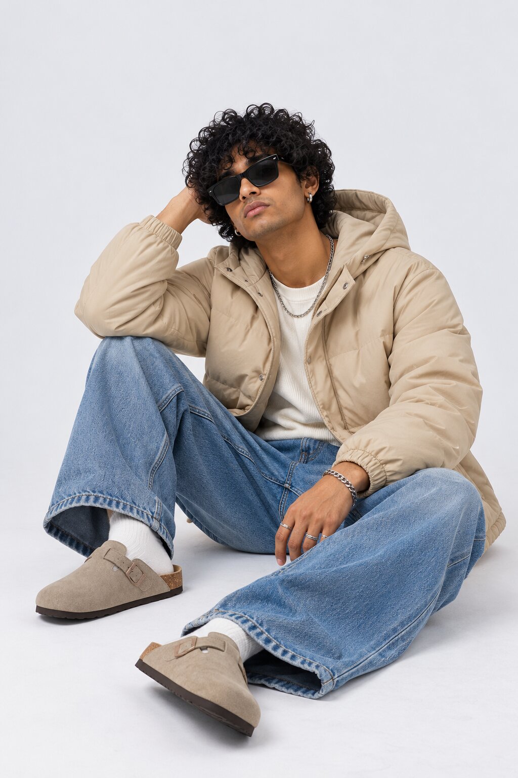 Mens Beige Wear Regular Fit Hooded Jacket - Image 1