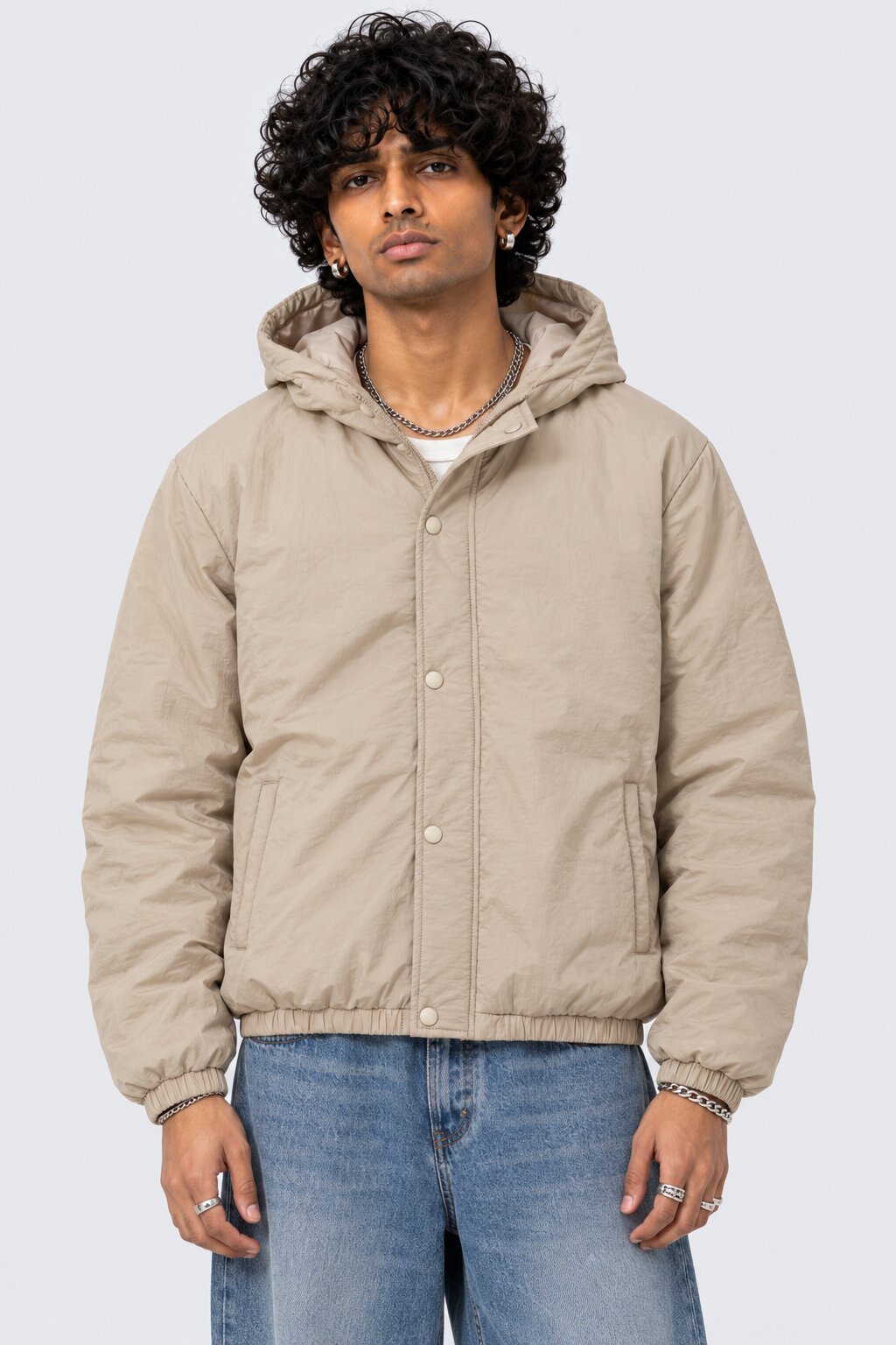 Mens Beige Wear Regular Fit Hooded Jacket - Image 2