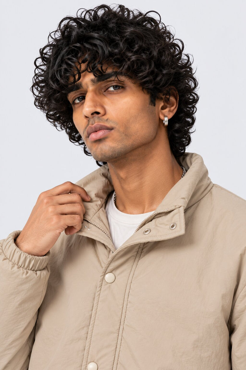 Mens Beige Wear Regular Fit Hooded Jacket - Image 3