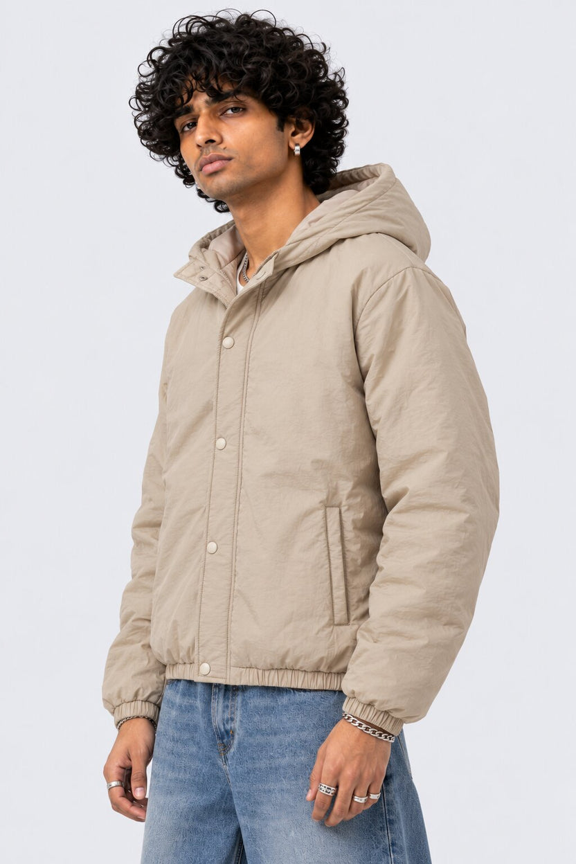 Mens Beige Wear Regular Fit Hooded Jacket - Image 4