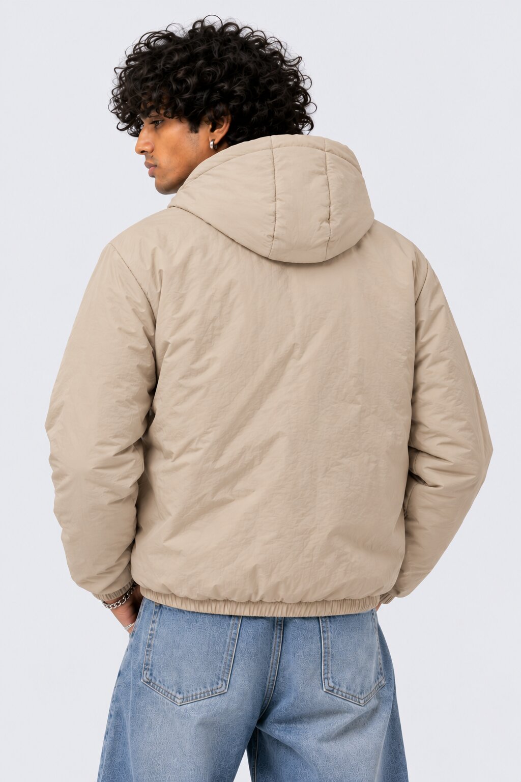 Mens Beige Wear Regular Fit Hooded Jacket - Image 5