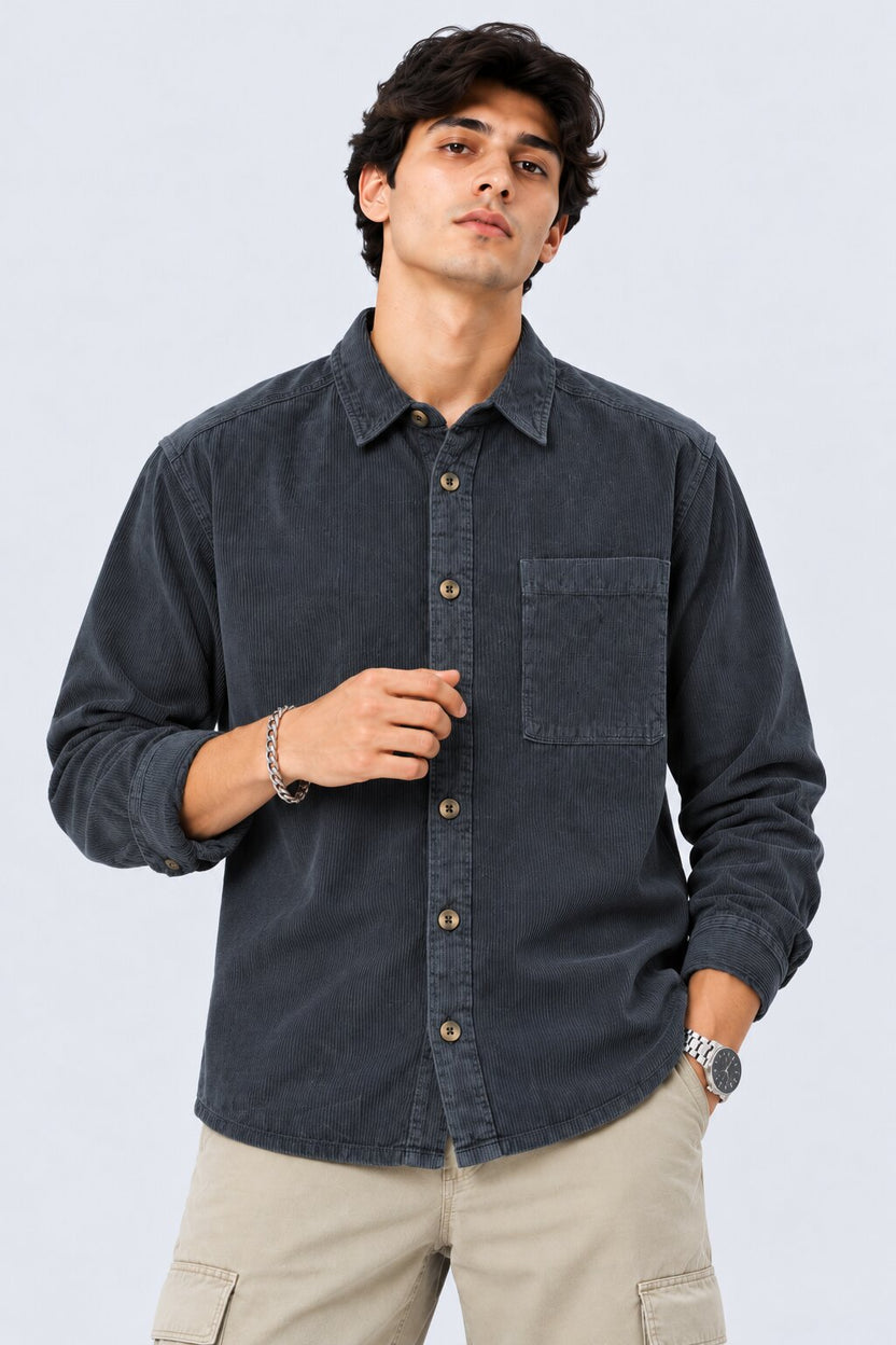 Mens Charcoal Cotton Regular Fit Shaket - Image 2