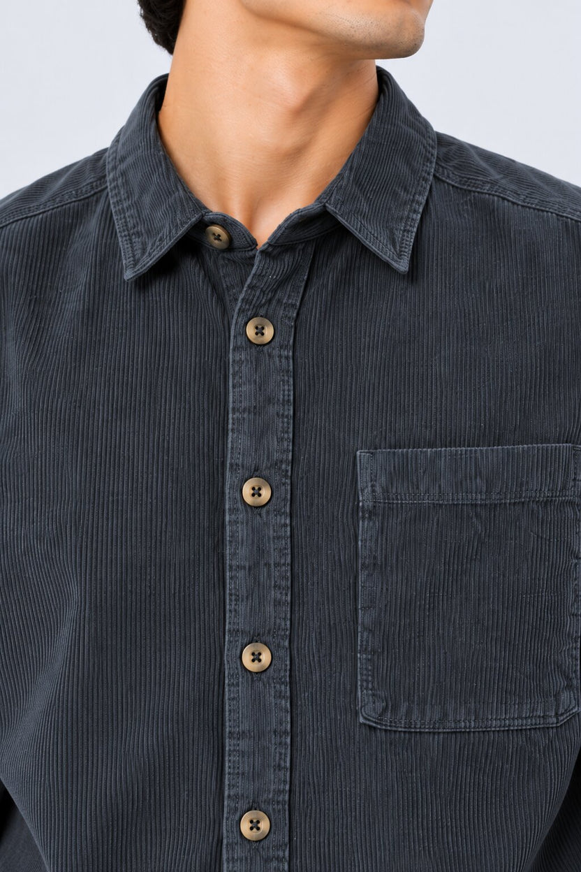 Mens Charcoal Cotton Regular Fit Shaket - Image 3