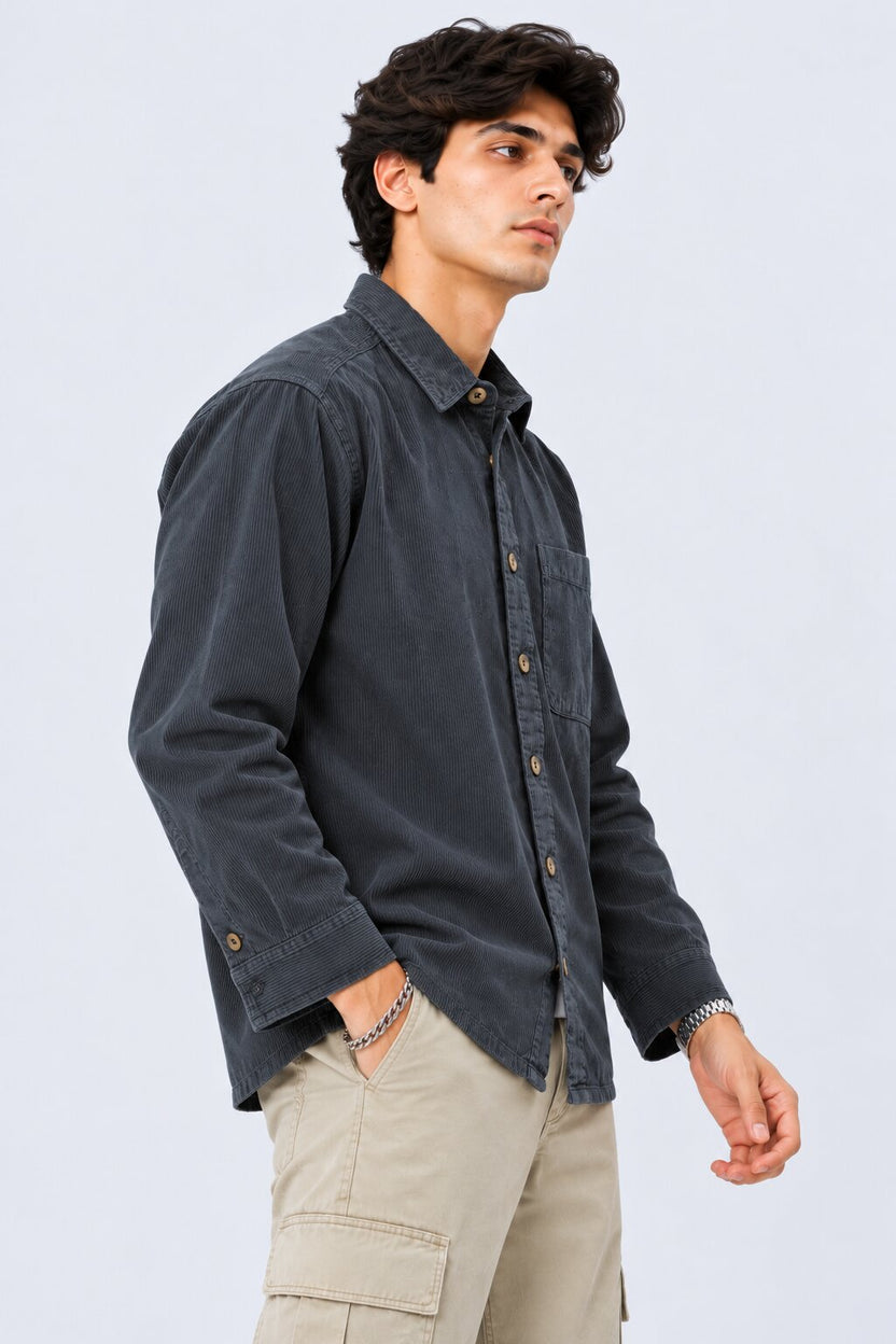 Mens Charcoal Cotton Regular Fit Shaket - Image 4