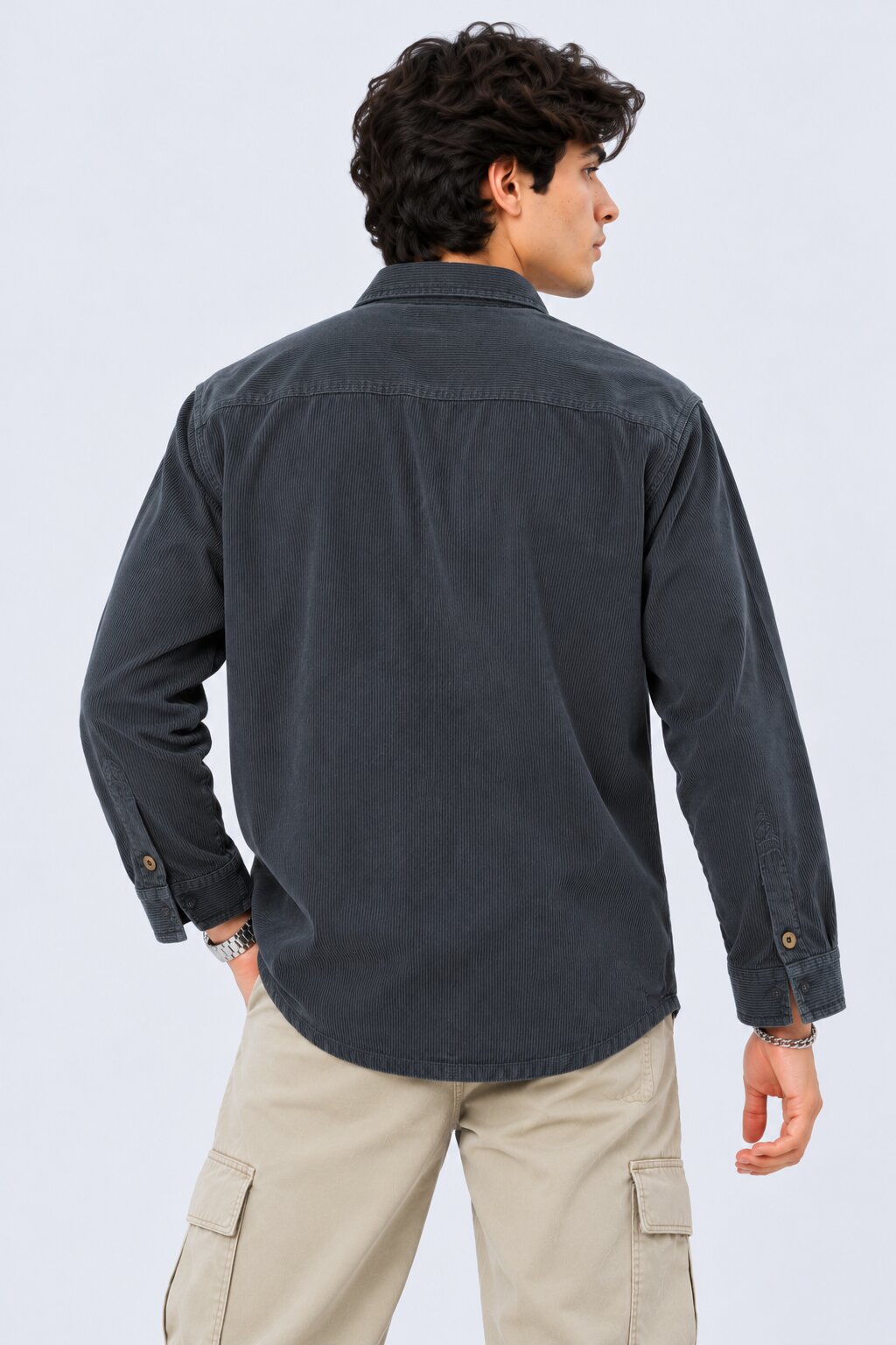 Mens Charcoal Cotton Regular Fit Shaket - Image 5
