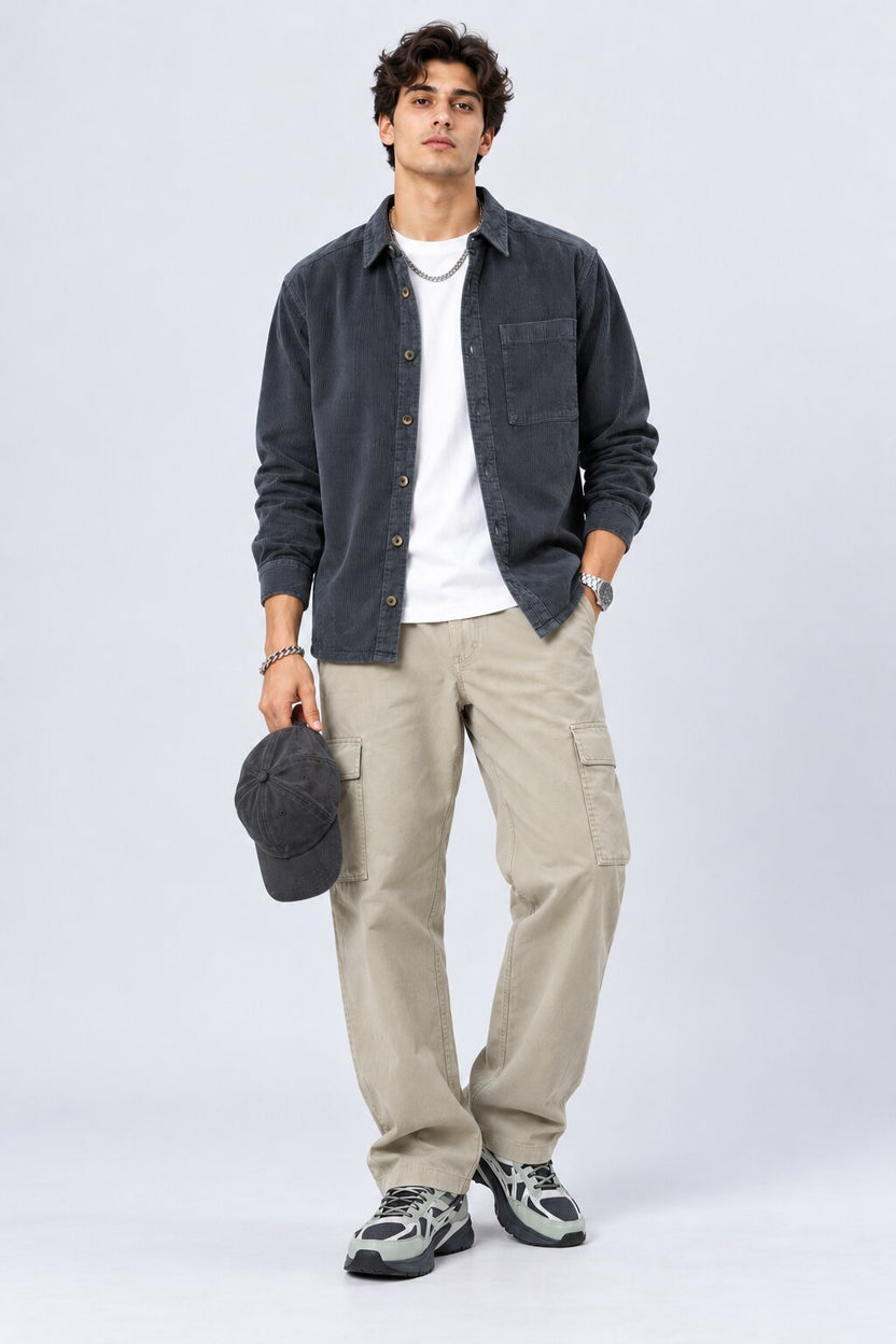 Mens Charcoal Cotton Regular Fit Shaket - Image 6