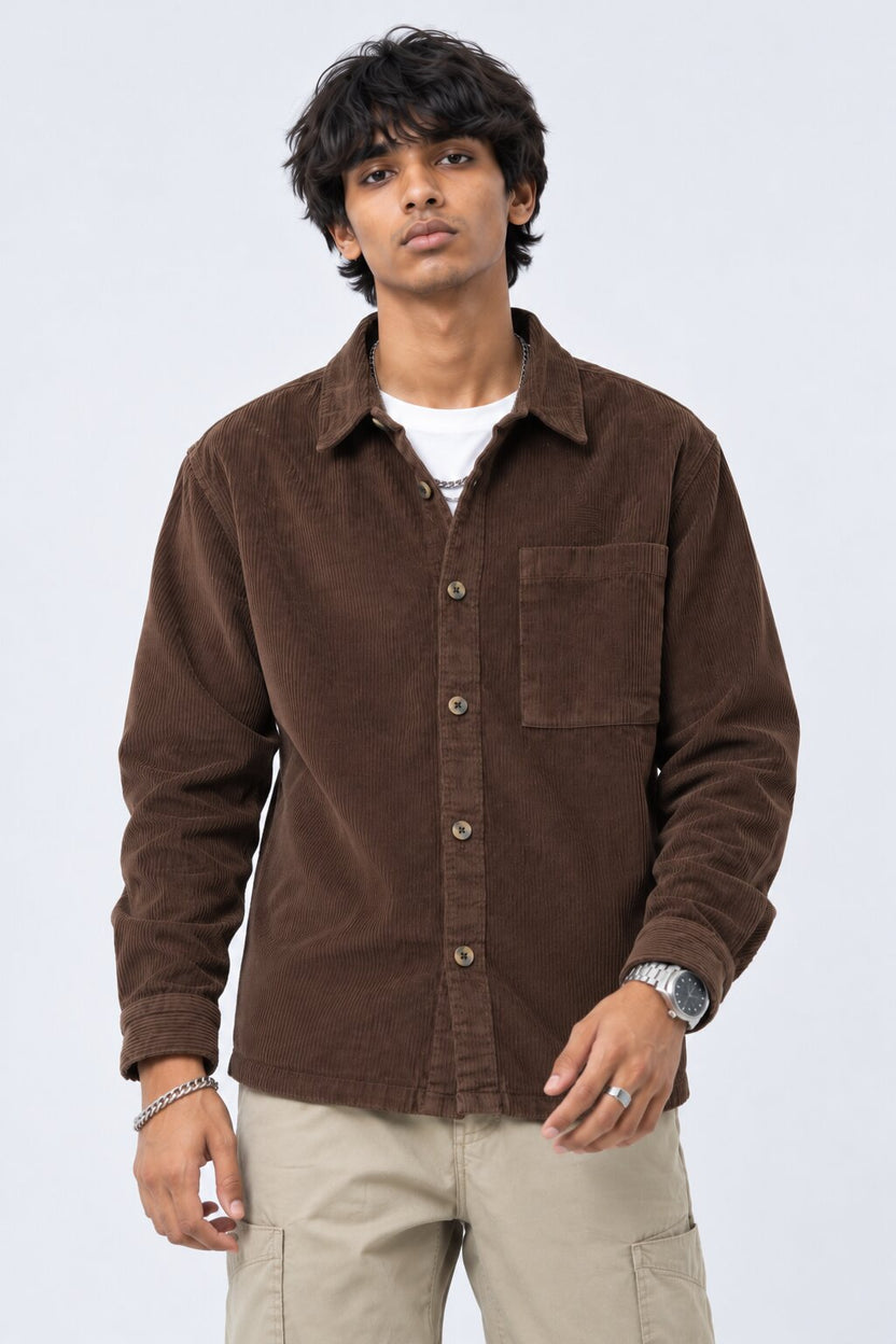 Mens Brown Cotton Regular Fit Shaket - Image 2