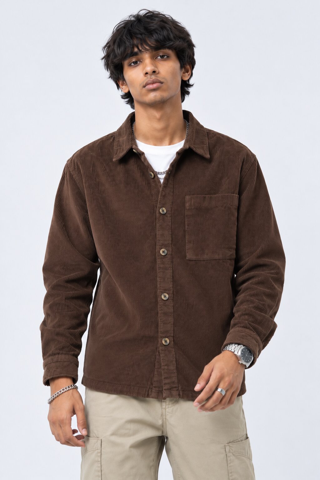 Mens Brown Cotton Regular Fit Shaket - Image 2