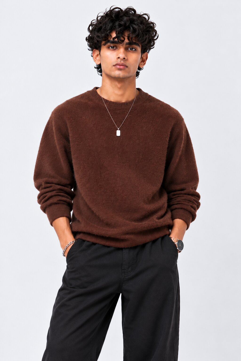 Mens Brown Nylon Blend Regular Fit Sweater - Image 1