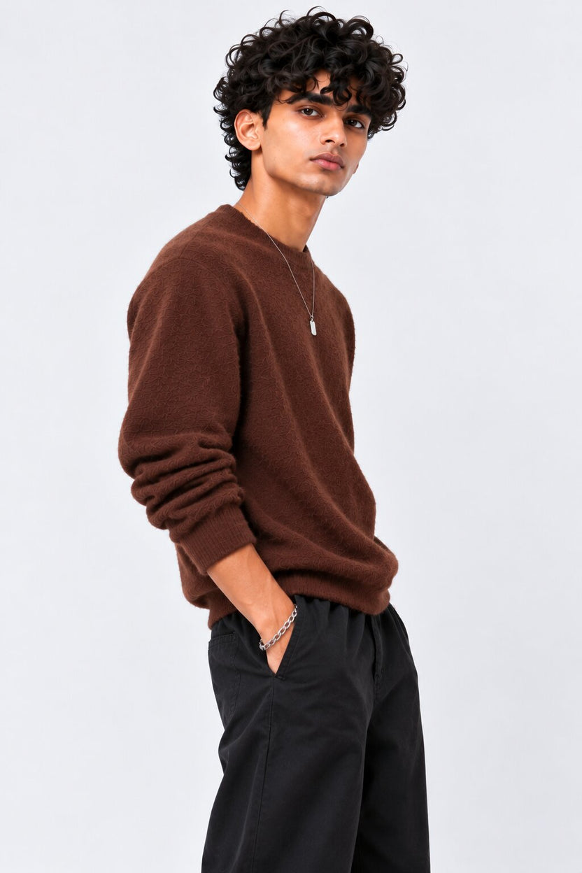 Mens Brown Nylon Blend Regular Fit Sweater - Image 2