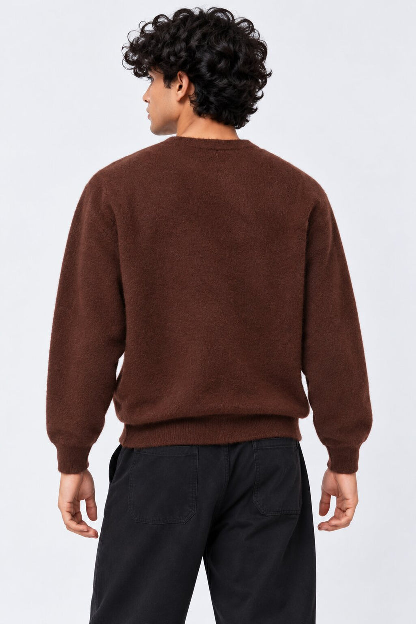 Mens Brown Nylon Blend Regular Fit Sweater - Image 4