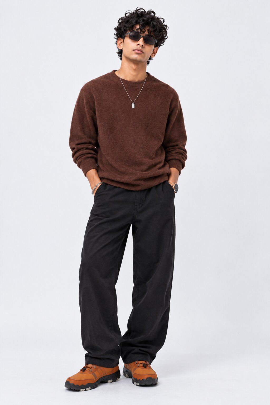 Mens Brown Nylon Blend Regular Fit Sweater - Image 5