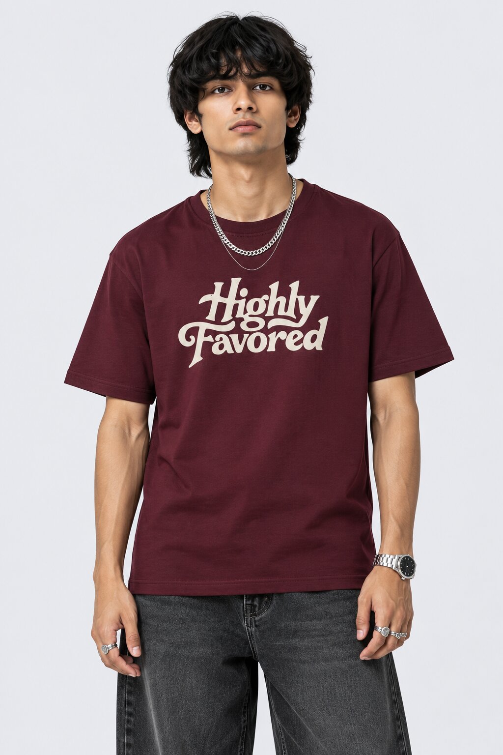 Mens Maroon Graphic Regular Fit T-Shirt - Image 1