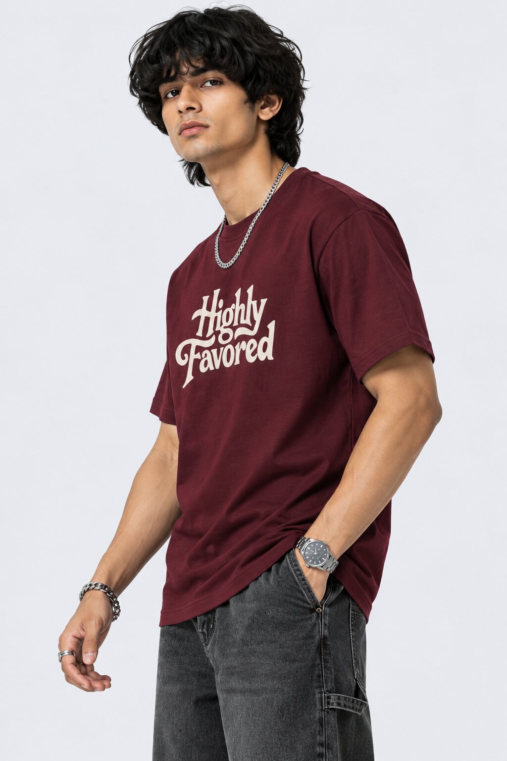 Mens Maroon Graphic Regular Fit T-Shirt - Image 2