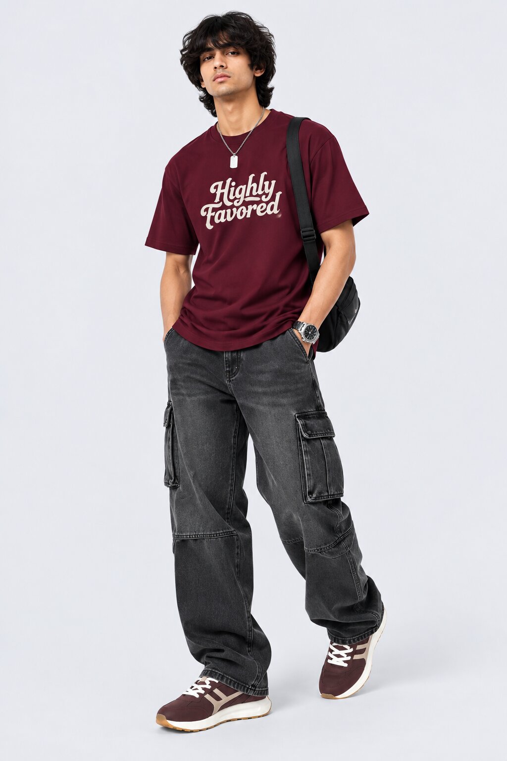 Mens Maroon Graphic Regular Fit T-Shirt - Image 5