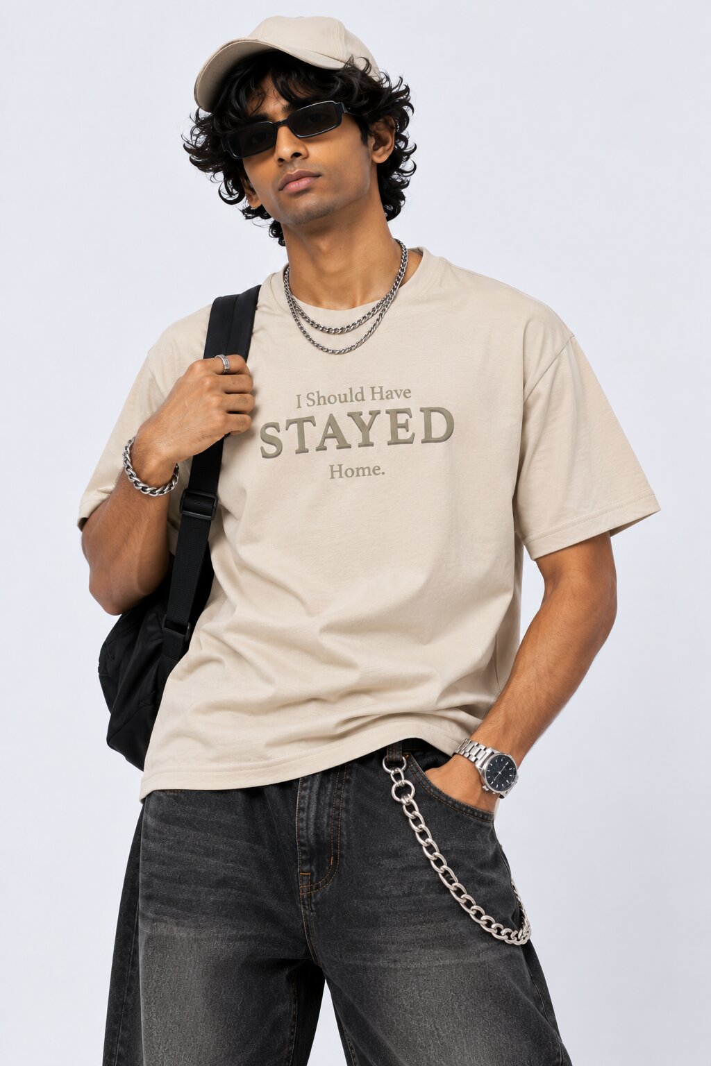 Mens Beige Graphic Regular Fit T-Shirt - Image 1