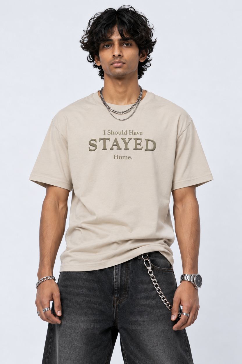 Mens Beige Graphic Regular Fit T-Shirt - Image 2