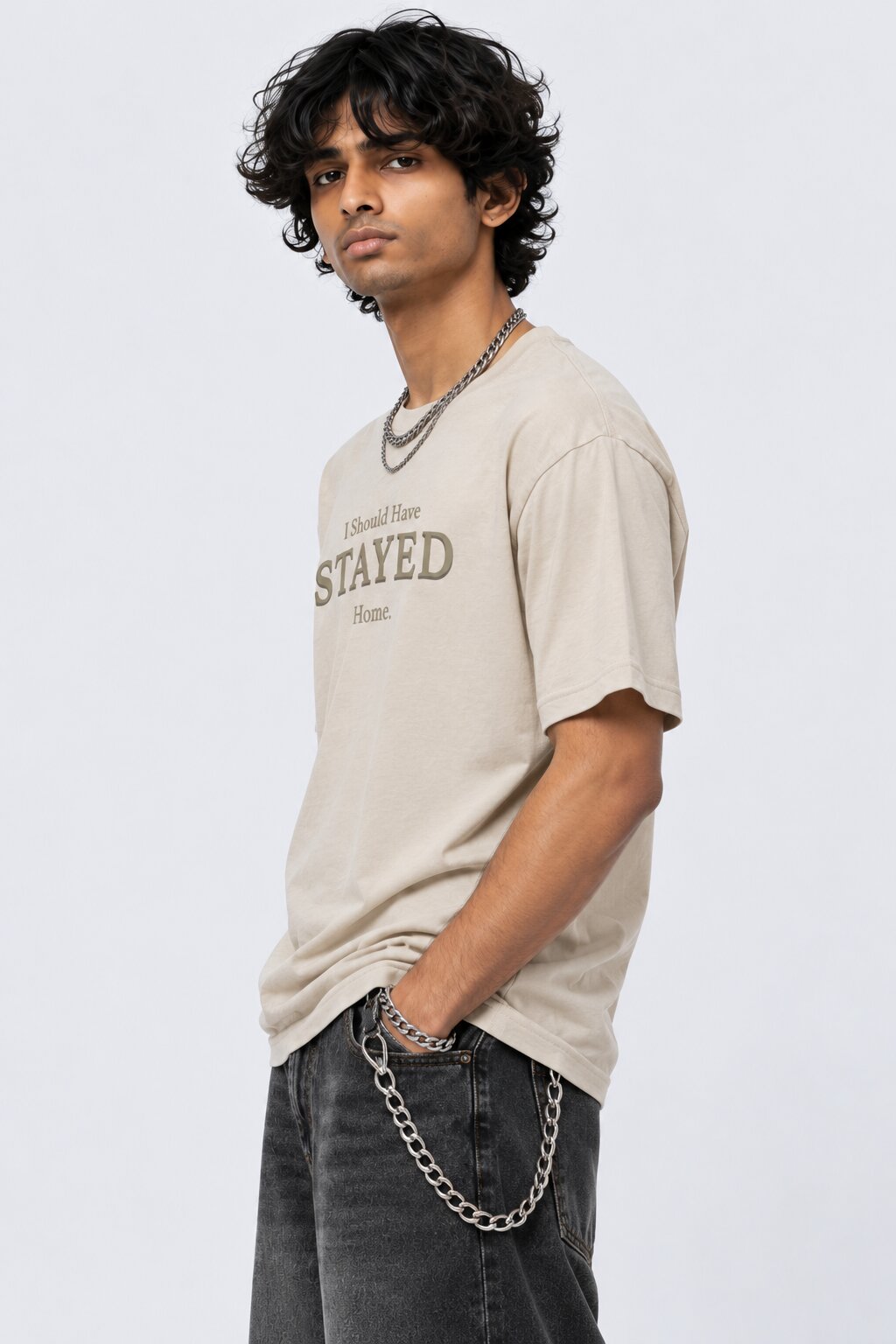 Mens Beige Graphic Regular Fit T-Shirt - Image 4