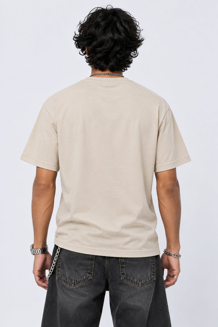 Mens Beige Graphic Regular Fit T-Shirt - Image 5