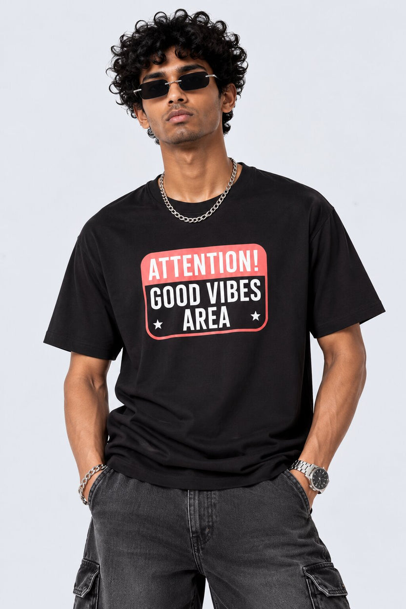 Mens Black Typographic Regular Fit T-Shirt - Image 1