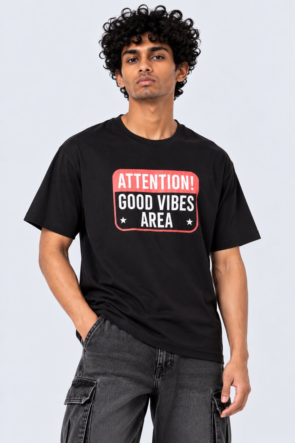 Mens Black Typographic Regular Fit T-Shirt - Image 2