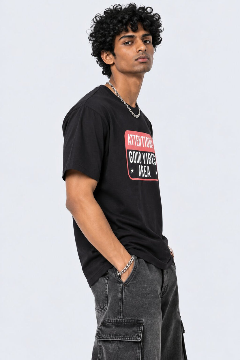 Mens Black Typographic Regular Fit T-Shirt - Image 4