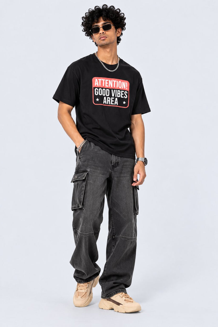 Mens Black Typographic Regular Fit T-Shirt - Image 6