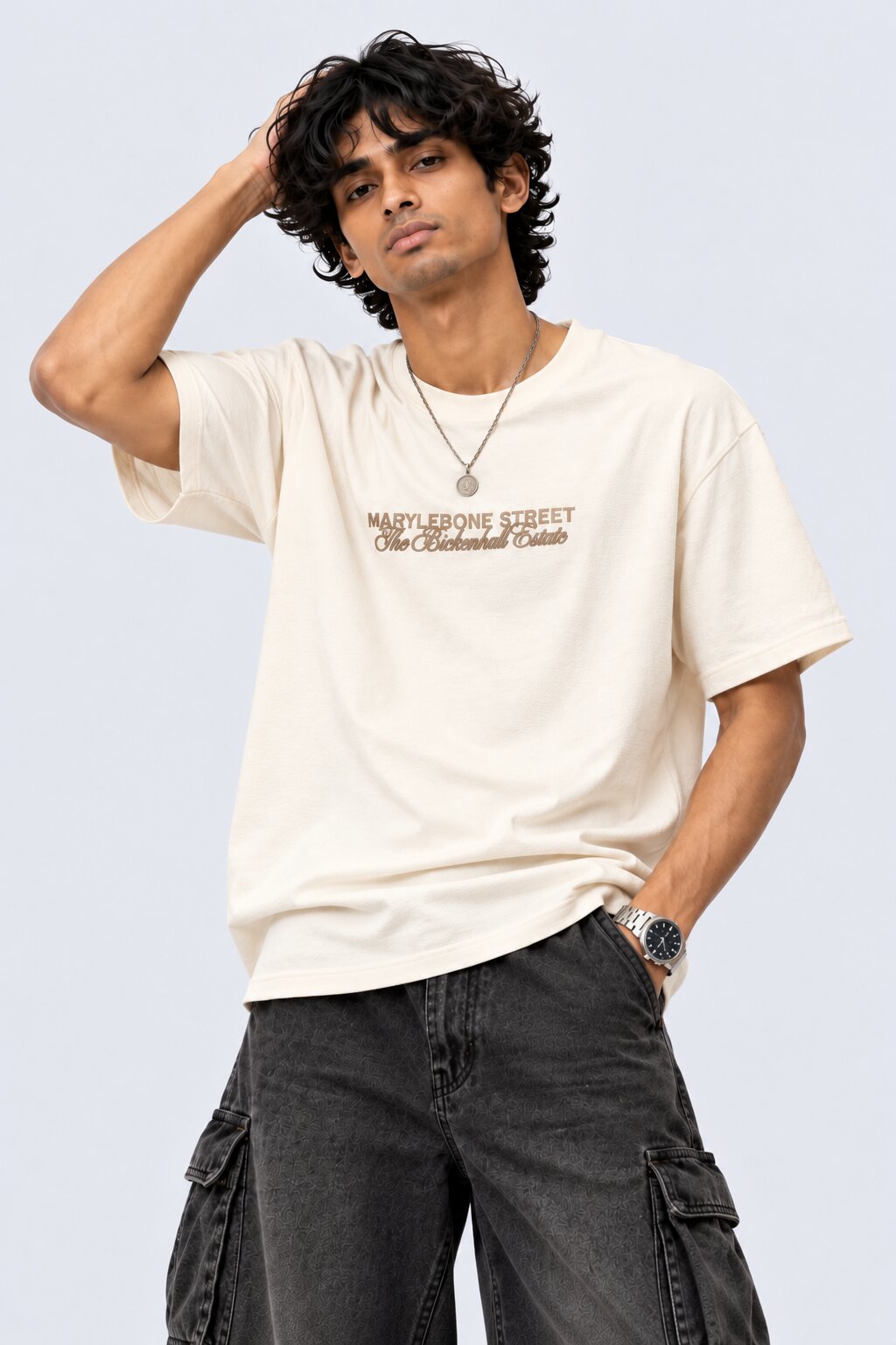 Mens Off White Patterned Relaxed Fit T-Shirt - Image 2