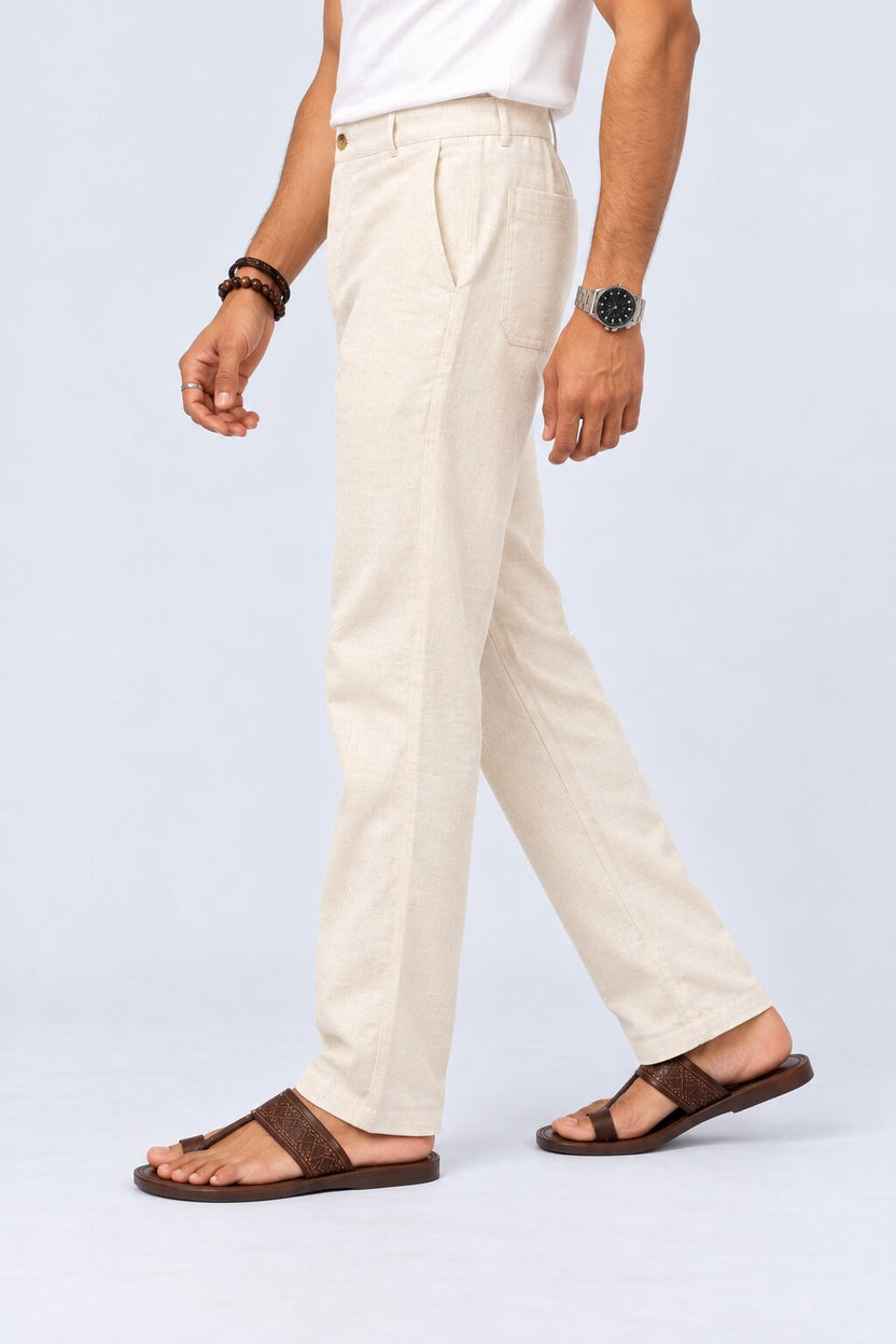 Mens Cream Ethnic Slim Fit Pyjamas - Image 4