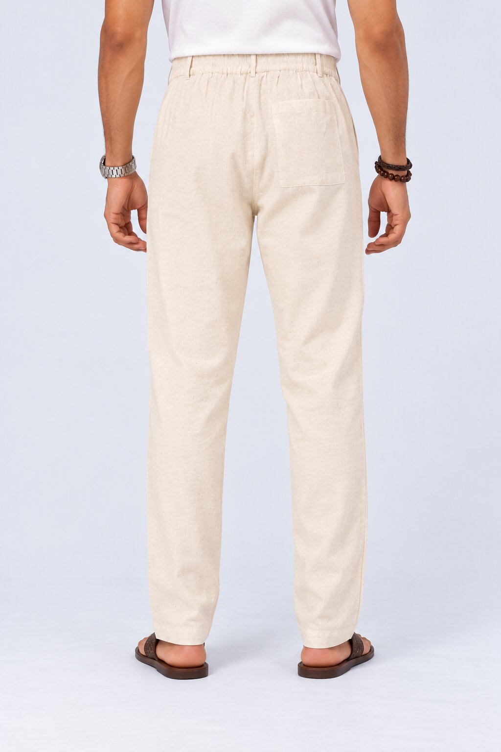 Mens Cream Ethnic Slim Fit Pyjamas - Image 5